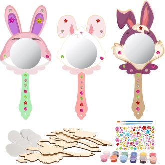   Matogle 9-dijelni Uskršnji Zeko Drveni Set Ogledala za Djecu - DIY Set Ručnih Ogledala za Bojanje