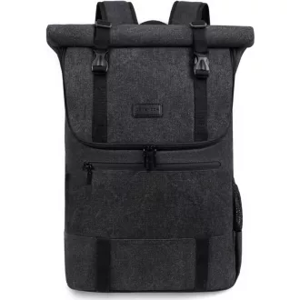   LOVEVOOK Rolltop Hátizsák 17.3" Laptop Vízálló Utazási Iskolai Munka Fekete Vászon