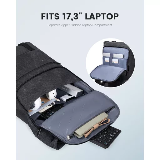 LOVEVOOK Rolltop ruksak na 17,3" notebook, vodoodolný, na cesty, do školy aj do práce, čierne plátno