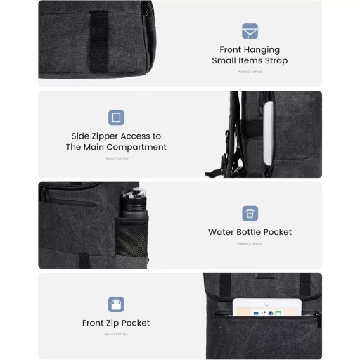 LOVEVOOK Rolltop ruksak na 17,3" notebook, vodoodolný, na cesty, do školy aj do práce, čierne plátno