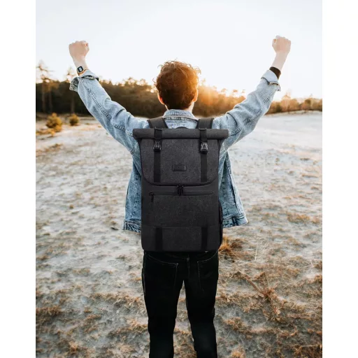 Rucsac LOVEVOOK Rolltop 17.3" Laptop Impermeabil Călătorie Școală Muncă Negru Pânză