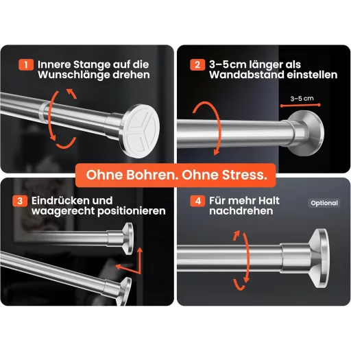MEISENBERG Teleskopická sprchová tyč 90-160 cm, strieborná, bez vŕtania