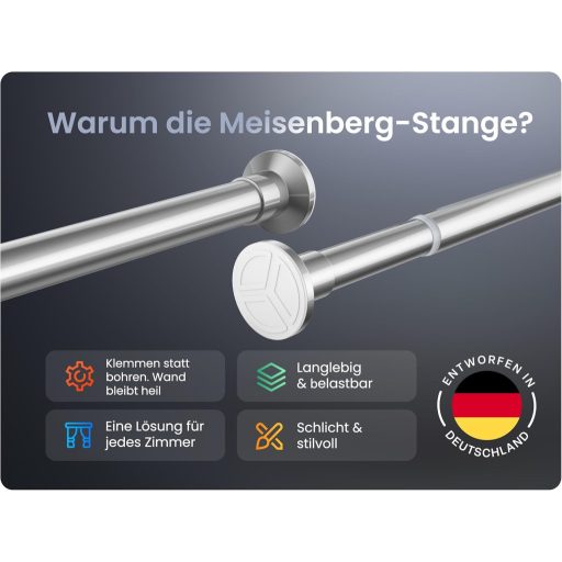 MEISENBERG Teleszkópos Zuhanyfüggöny Rúd 90-160 cm Ezüst, Fúrás Nélkül