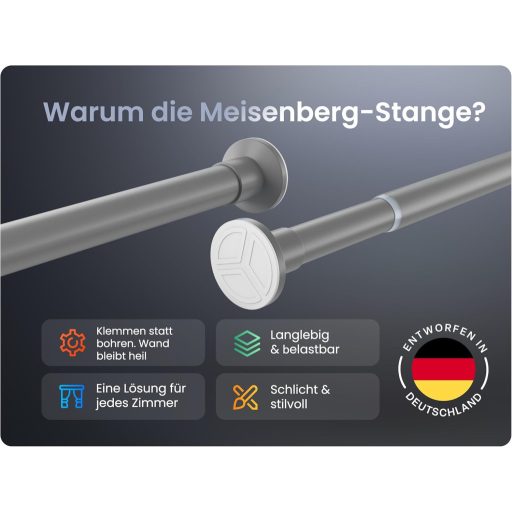 MEISENBERG Teleszkópos Függönyrúd 70-120 cm Szürke Fúrás Nélküli Zuhanyrúd