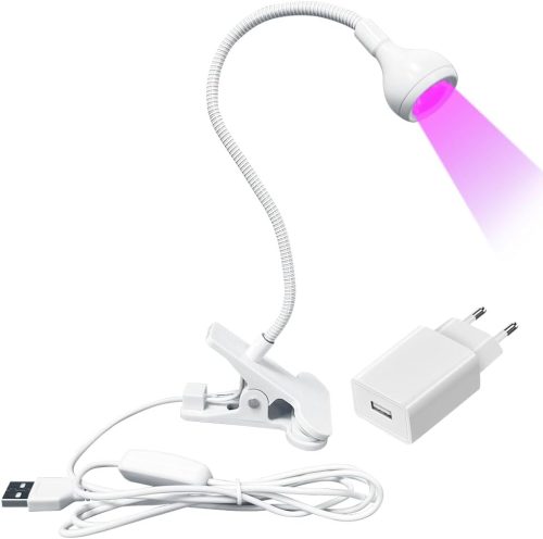 ASENTER 5W UV Műköröm Lámpa Fehér Csipesszel - Mini LED Lámpa Műgyanta és Műköröm Ragasztó Szárításához Otthoni és Szalonhasználatra