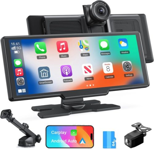Avylet 9,26" Vezeték Nélküli CarPlay Kijelző 4K Műszerfali Kamerával - Apple CarPlay & Android Auto Támogatás, GPS Navigáció, Tolatókamera