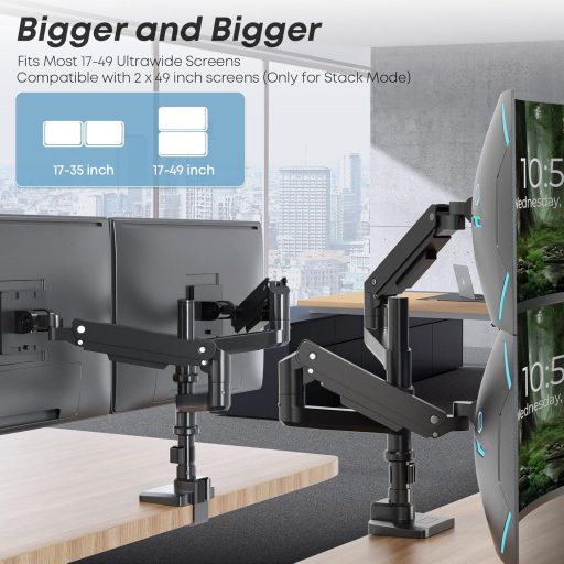 PUTORSEN Dual Monitor Tartó 17-49 Colos Képernyőhöz, Gázrugós Asztali Konzol, Magasságállítható Forgó Rögzítés
