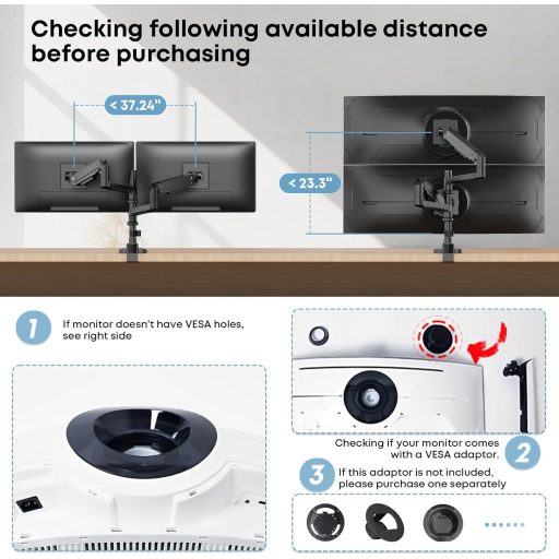 PUTORSEN Dual Monitor Tartó 17-49 Colos Képernyőhöz, Gázrugós Asztali Konzol, Magasságállítható Forgó Rögzítés