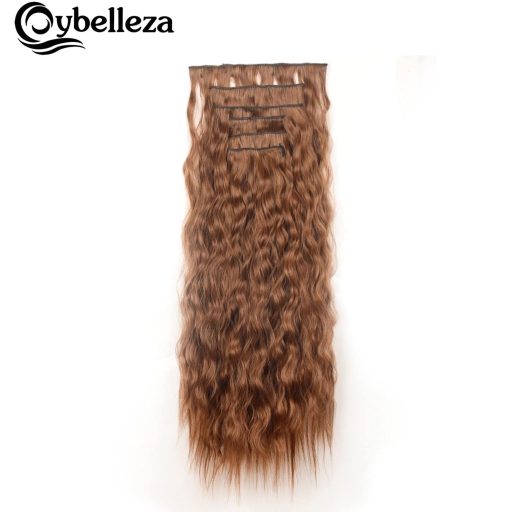 Cybelleza Clip-In Predlžovanie Vlasov - 6-dielna Sada Vlnitých Príčeskov 50 cm, Tmavohnedá a Červenohnedá, Hodvábne Syntetické Zahusťovanie Vlasov