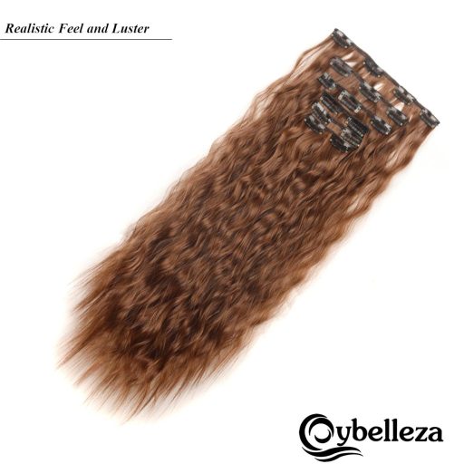 Cybelleza Clip-In Predlžovanie Vlasov - 6-dielna Sada Vlnitých Príčeskov 50 cm, Tmavohnedá a Červenohnedá, Hodvábne Syntetické Zahusťovanie Vlasov