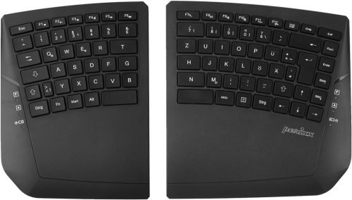 Perixx PERIBOARD-624B Vezeték Nélküli Ergonomikus Billentyűzet, Osztott Kialakítás, TKL, Állítható Dőlésszög, Fekete - QWERTZ Kiosztás