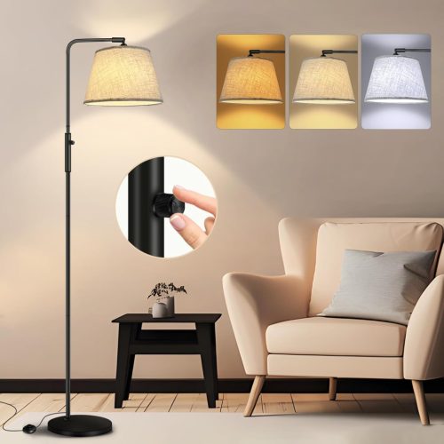 Lampă de podea Weilim pentru living - 170 cm, LED dimabil cu abajur, lampă de citit cu bec E27 de 9W, intensitate luminoasă reglabilă continuu, 3 temperaturi de culoare.