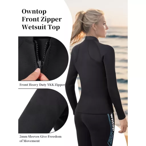 Owntop 2mm Neoprén Búvárruha Felső Férfi Női Hosszú Ujjú Cipzárral