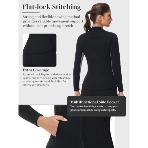 Owntop Neoprén Wetsuit Felső 2mm Hosszú Ujjú Férfi Női Vízálló Dzseki YKK Cipzárral