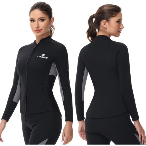 Owntop Neoprén Wetsuit Felső 2mm Hosszú Ujjú Férfi Női Vízálló Dzseki YKK Cipzárral