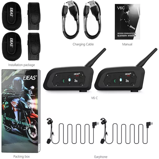 EJEAS V6C Bluetooth Intercom Fejhallgató Futball Kézilabda Bíróhoz 800m 2db