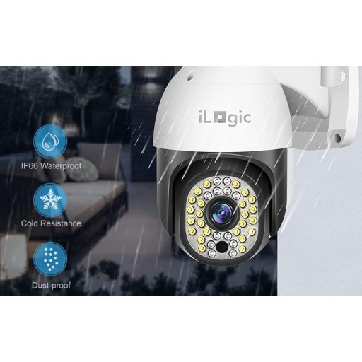 iLogic Kültéri WiFi Biztonsági Kamera - 360° PTZ, 3MP Felbontás, 4x Zoom, Vízálló, Éjjellátó, TUYA/Smart Life Kompatibilis, Mozgásérzékelés