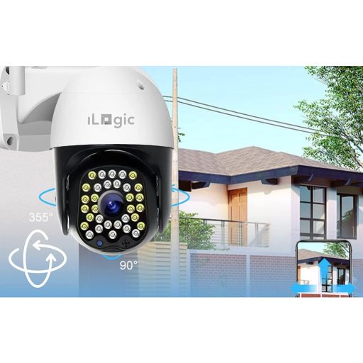 iLogic Kültéri WiFi Biztonsági Kamera - 360° PTZ, 3MP Felbontás, 4x Zoom, Vízálló, Éjjellátó, TUYA/Smart Life Kompatibilis, Mozgásérzékelés
