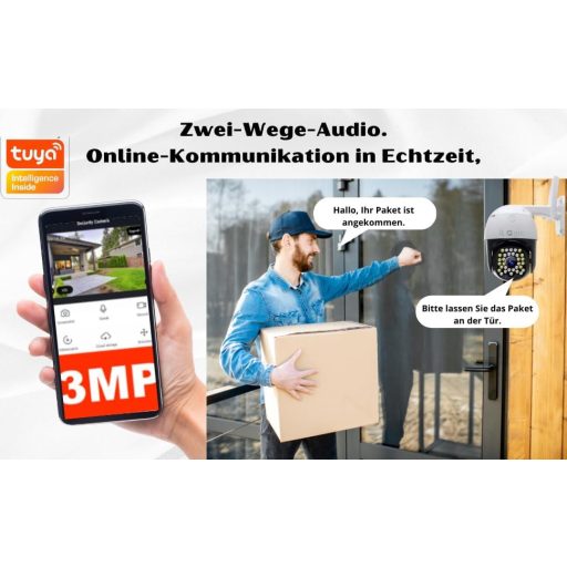 iLogic Kültéri WiFi Biztonsági Kamera - 360° PTZ, 3MP Felbontás, 4x Zoom, Vízálló, Éjjellátó, TUYA/Smart Life Kompatibilis, Mozgásérzékelés