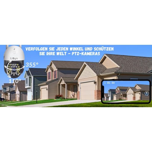 iLogic Vanjska WiFi Sigurnosna Kamera - 360° PTZ, 3MP Rezolucija, 4x Zoom, Vodootporna, Noćni Vid, Kompatibilna s TUYA/Smart Life, Detekcija Pokreta