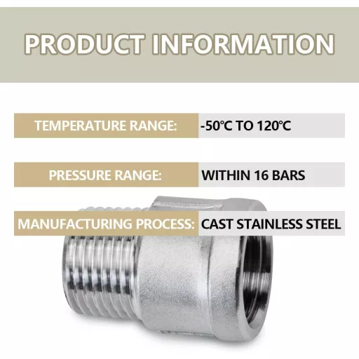 Bwintech 2 buc. Adaptor din oțel inoxidabil cu filet BSP 3/4" - Racord reductor hexagonal pentru conducte de gaz și lichide