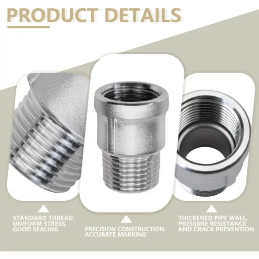 Bwintech 2 buc. Adaptor din oțel inoxidabil cu filet BSP 3/4" - Racord reductor hexagonal pentru conducte de gaz și lichide