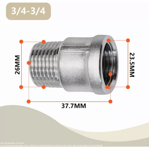Bwintech 2 db 3/4" BSP Menetes Rozsdamentes Acél Átalakító - Hatlapfejű Szűkítő Csatlakozó Gáz és Folyadék Vezetékekhez