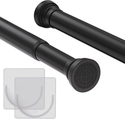 GOOWIN Teleszkópos Zuhanyfüggöny Rúd 80-165 cm - Fúrás Nélküli, Fekete Fém, 18 kg Teherbírású, Fürdőszobába, Gardróbba, Ablakhoz