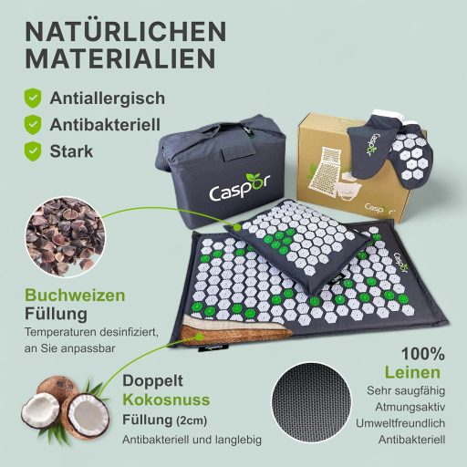 Set covoraș de acupresură Caspor cu pernă, mănușă și geantă pentru ameliorarea durerii