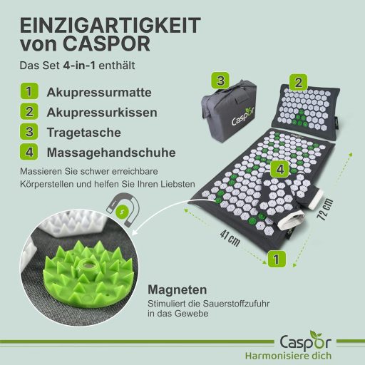 Caspor Akupresszúrás szőnyeg szett párnával, kesztyűvel és táskával fájdalomcsillapítás