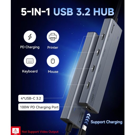 Aceele USB-C Hub 10Gbps 4 Port 100W tápellátás MacBook Pro/Air iPad Pro laptophoz