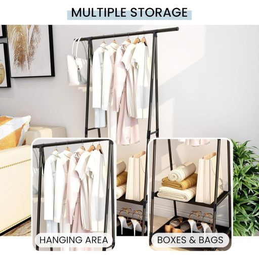 MAGIC SELECT Trojuholníkový stojan na šaty s 2 látkovými policami a hornou tyčou