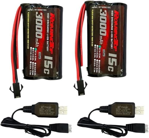 RoaringTop 7,4V 3000mAh Li-ion akkumulátor RC autókhoz és hajókhoz, 2 USB töltővel