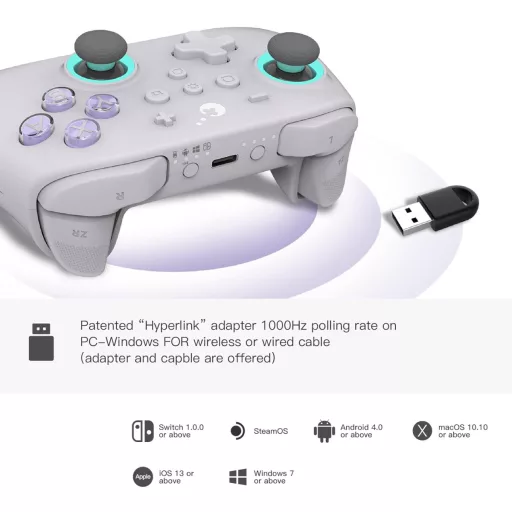 GuliKit KK3 Max Bluetooth Ovládač - Hallove joysticky, Nastaviteľné spúšte, Vymeniteľné páčky, Kompatibilný s Switch/OLED/PC, Bez driftu