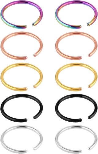 DIVINA VITAE 10 Részes Orr Piercing Szett - Rozsdamentes Acél Karika, Hamis Orr és Ajak Gyűrű, 20g 8mm, Septum és Porc Karika Férfiaknak és 