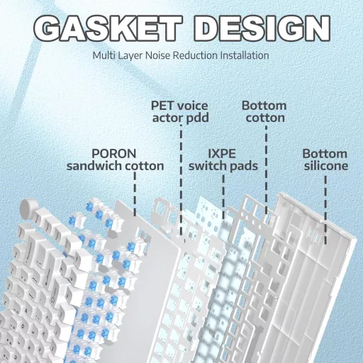 Tastatură Mecanică A.JAZZ AK820 75% TKL, Hot-Swap, Switch-uri Albastre, Gasket Mount, Albă