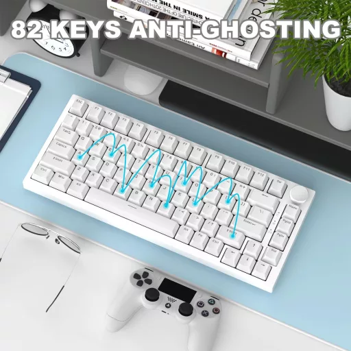 Tastatură Mecanică A.JAZZ AK820 75% TKL, Hot-Swap, Switch-uri Albastre, Gasket Mount, Albă