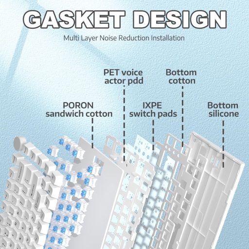 A.JAZZ AK820 75% TKL Mechanikus Billentyűzet, Hot-Swap Kék Switch, Gasket Mount, Fehér