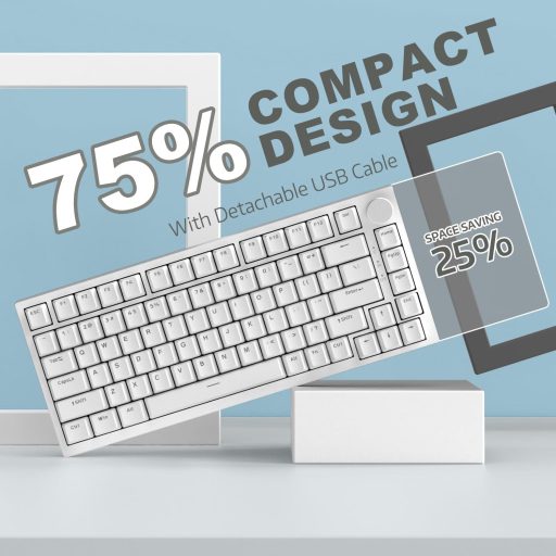 A.JAZZ AK820 75% TKL Mechanikus Billentyűzet, Hot-Swap Kék Switch, Gasket Mount, Fehér