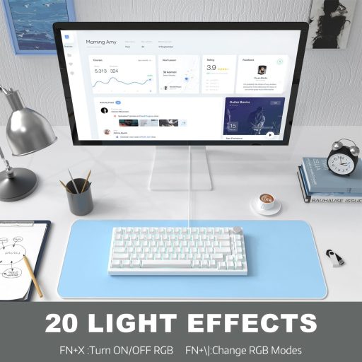 A.JAZZ AK820 75% TKL Mechanikus Billentyűzet, Hot-Swap Kék Switch, Gasket Mount, Fehér