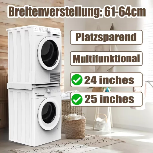 bimiti Mosógép-Szárítógép Összekötő Keret - Univerzális Köztes Állvány 61-64 cm Széles Gépekhez, 64 x 55 cm, Fehér