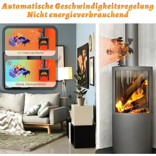 Behozel 4 lapátos kályha ventilátor, áramellátás nélküli, csendes működés, hatékony hőelosztás