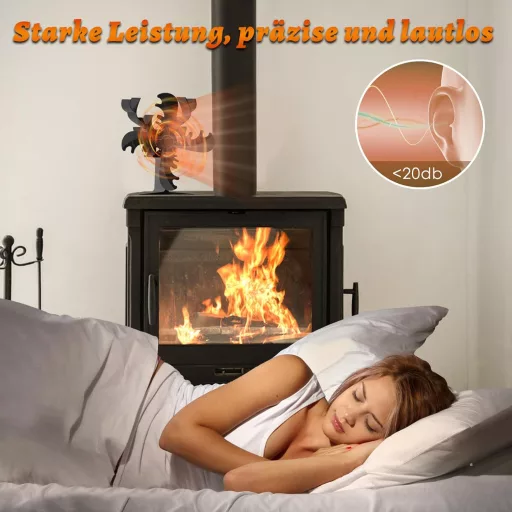 Behozel 4 lapátos kályha ventilátor, áramellátás nélküli, csendes működés, hatékony hőelosztás