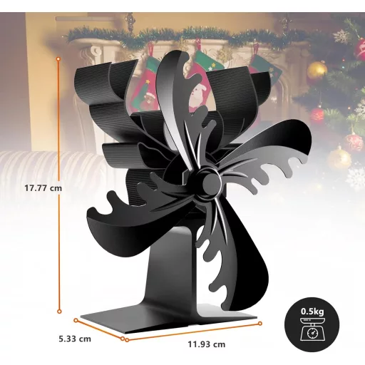 Behozel 4 lapátos kályha ventilátor, áramellátás nélküli, csendes működés, hatékony hőelosztás
