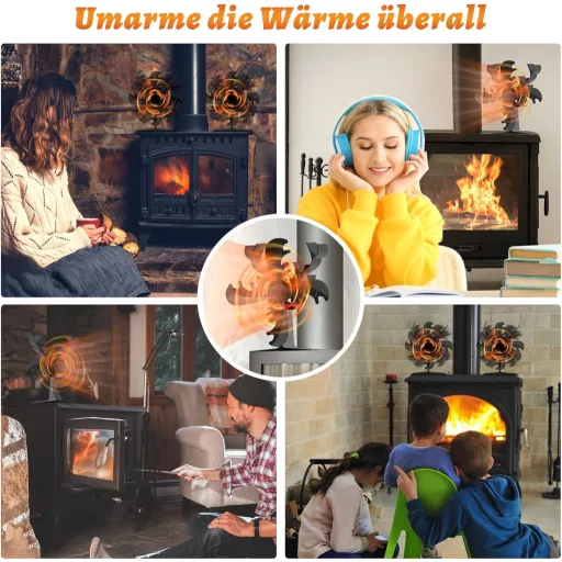 Behozel 4 lapátos kályha ventilátor, áramellátás nélküli, csendes működés, hatékony hőelosztás