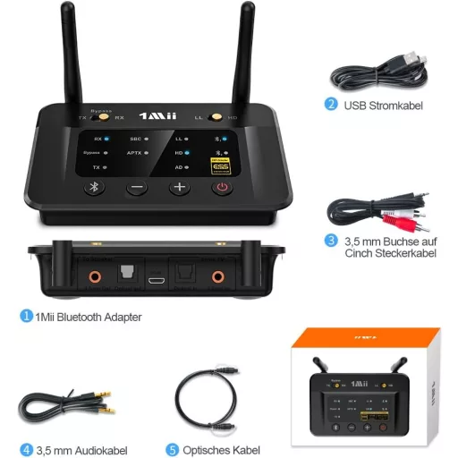 1Mii B03Pro Bluetooth 5.3 adó-vevő 2 fejhallgatóhoz, HiFi adapter DAC-kal
