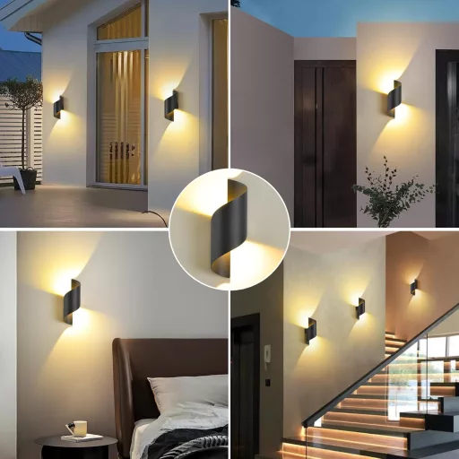 Lampă de perete LED SANSHI 10W IP65 Impermeabilă pentru exterior și interior, iluminat 3000K Alb Cald Modernă cu direcție Sus-Jos pentru Grădină, Balcon, Terasă