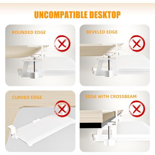 ERGOMAKER Billentyűzet Tálca 65x30cm Csíptetős Húzható Számítógép Fiók Fehér