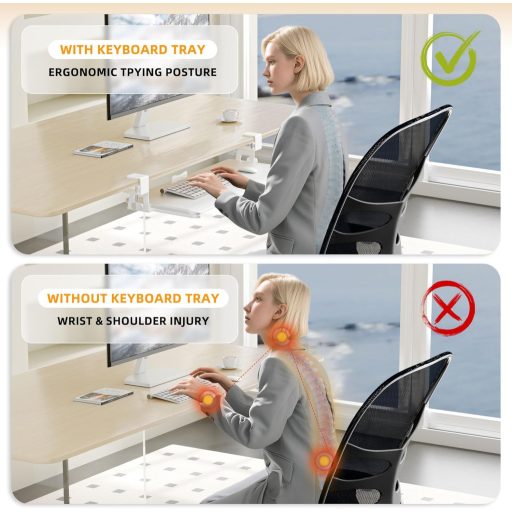 ERGOMAKER Billentyűzet Tálca 65x30cm Csíptetős Húzható Számítógép Fiók Fehér