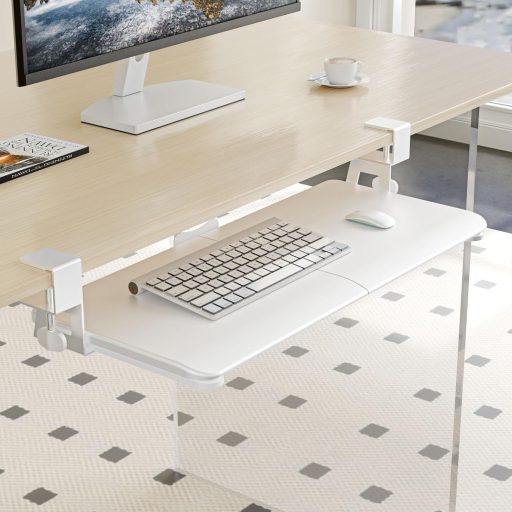 Tavă pentru tastatură ERGOMAKER 65x30cm, cu clips, sertar culisant pentru calculator, alb